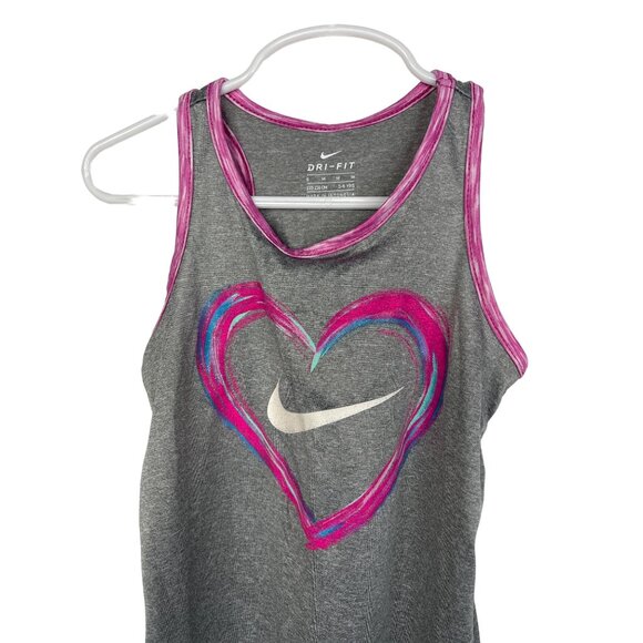 Nike Dri-Fit Heart Tank Gray Pink Girls Size 6 - Picture 2 of 10